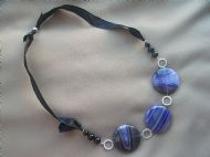 Purple Agate, ribbon necklace